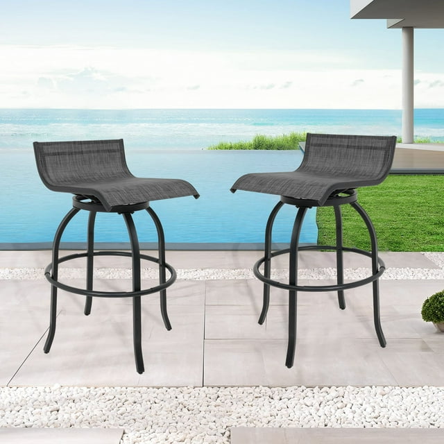 Bar Stools 32'' Bar Height Outdoor Swivel Metal Seat with Back Set of 2