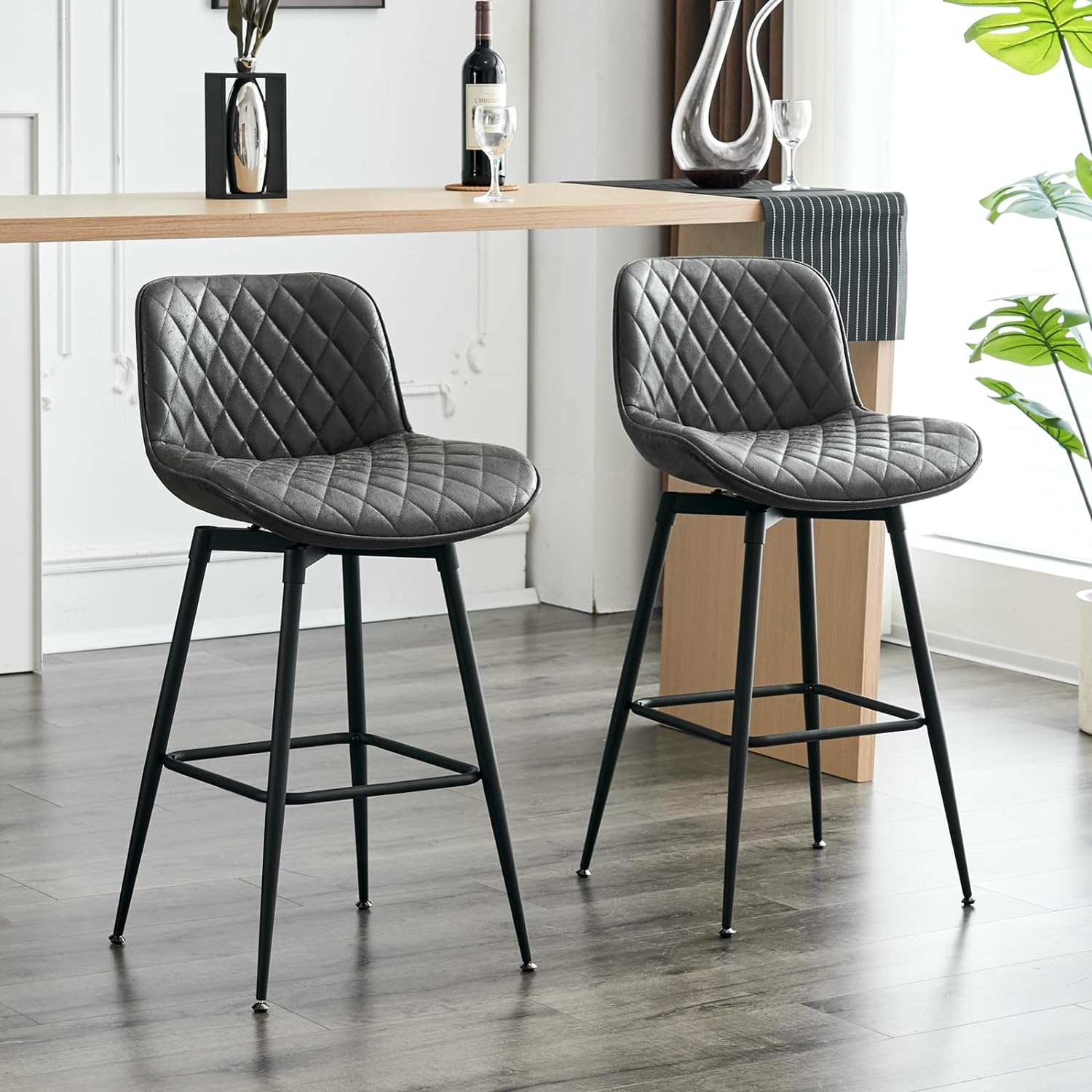 Bar Stools 360 Swivel Barstools Counter Height with Backrest and Metal