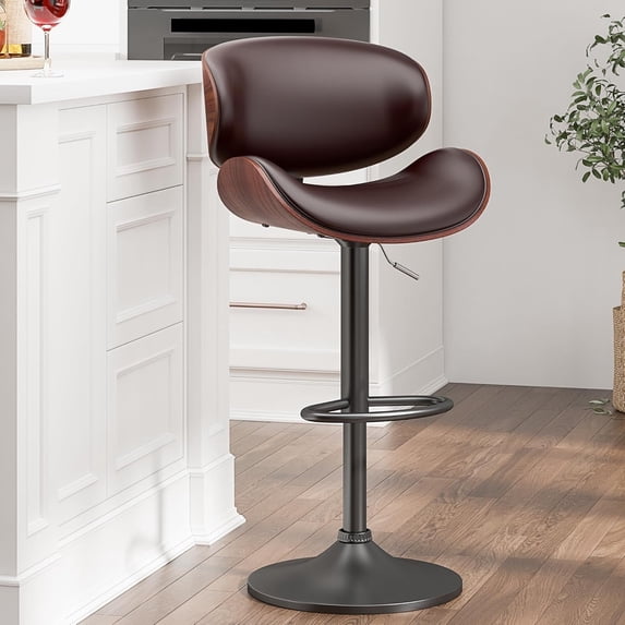 Bar Stools Adjustable Swivel Barstools Counter Stools with Back, Mid-Century Modern PU Leather Upholstered Counter Height Barstools, Kitchen Island Bar Chairs, Brown