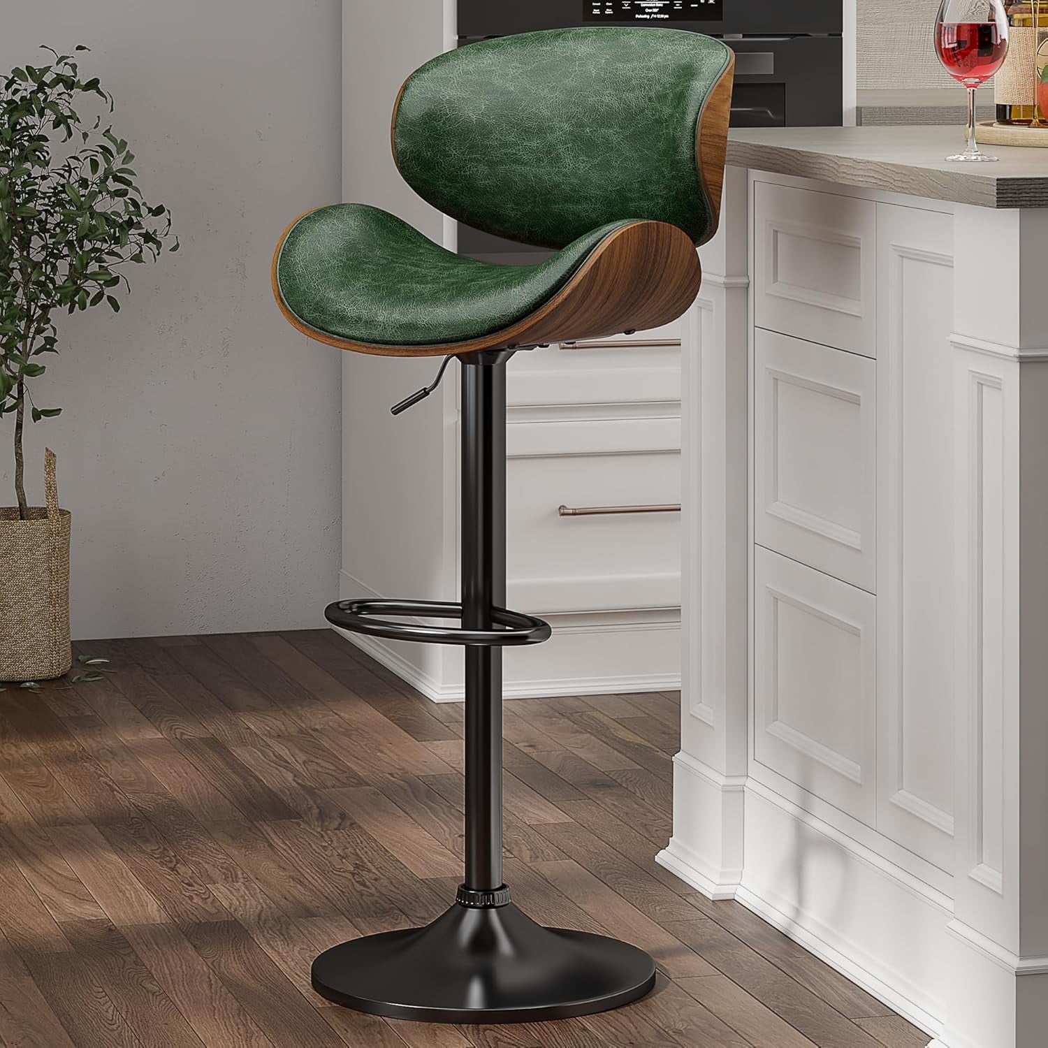 Bar Stools Adjustable Swivel Barstools Counter Stools with Back, Mid-Century Modern PU Leather ...
