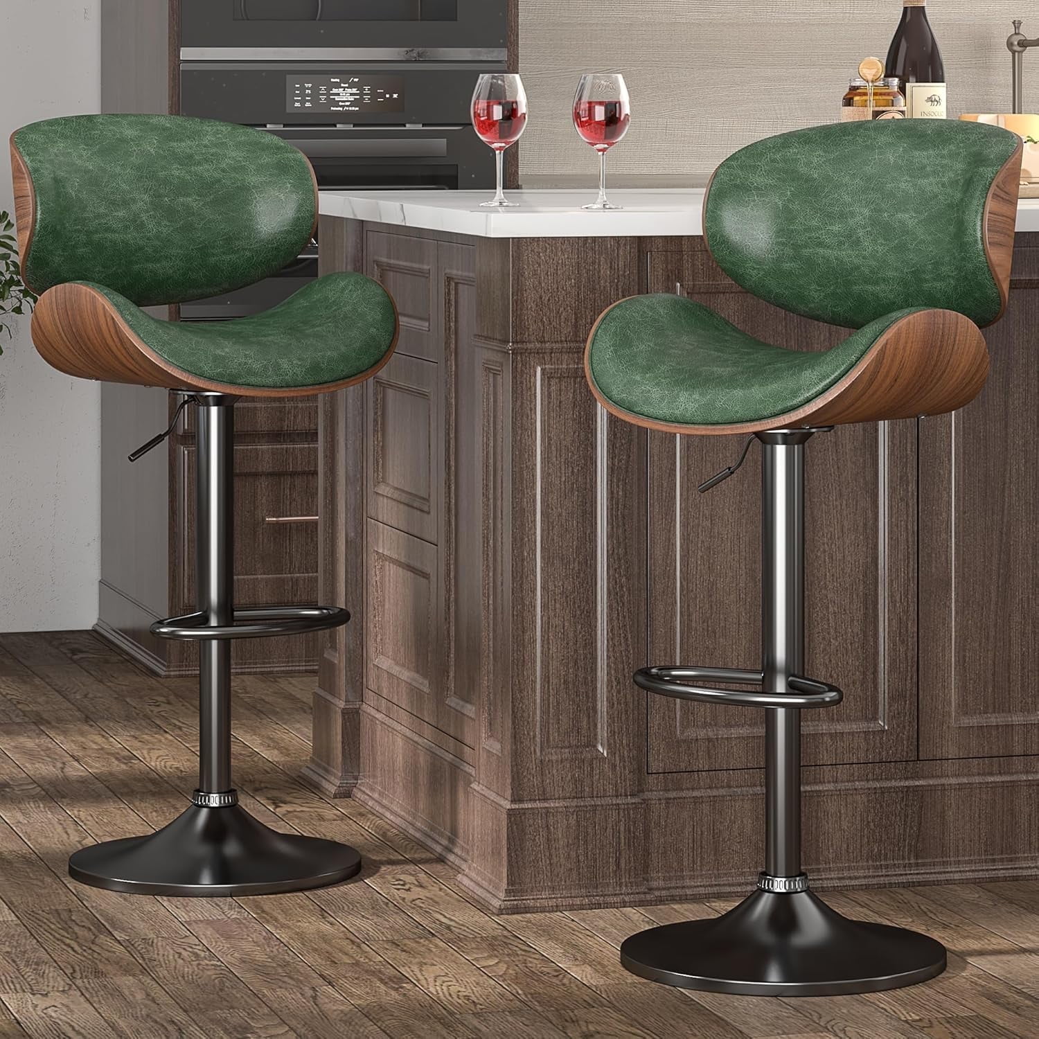 Bar Stools Adjustable Swivel Barstools Counter Stools with Back Sets of ...