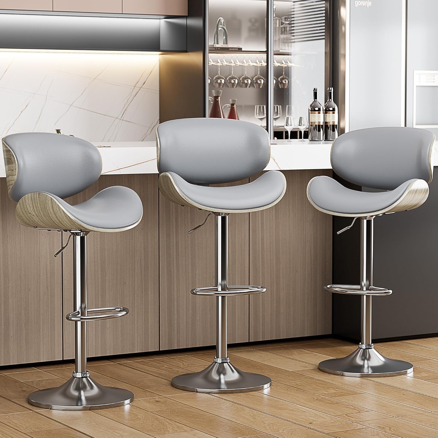 Magshion Set Of 2 Counter Height Swivel Bar Stools – Dark Gray PU Leather – Adjustable Height 33-41.5″ – Fully Assembled – 330 Lb Capacity