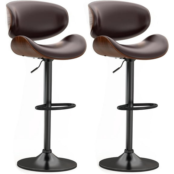 Bar Stools Adjustable Swivel Barstools Counter Stools with Back Sets of 2, Mid-Century Modern PU Leather Upholstered Counter Height Barstools, Kitchen Island Bar Chairs, Brown