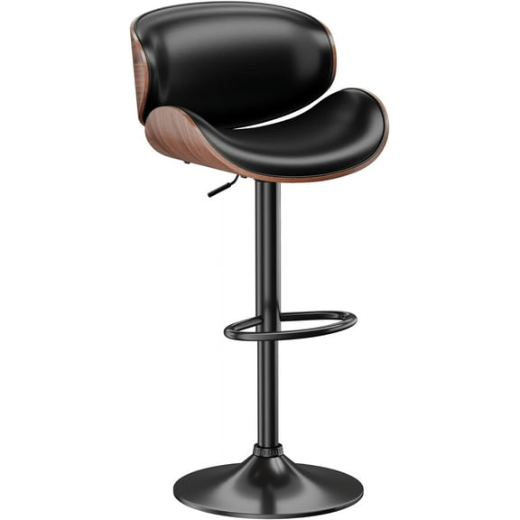 Bar Stools, Adjustable Swivel Barstools for Kitchen Island, Mid Century Modern Leather Counter Height Bar Chairs with Back & Footrest (Black 1PCS)