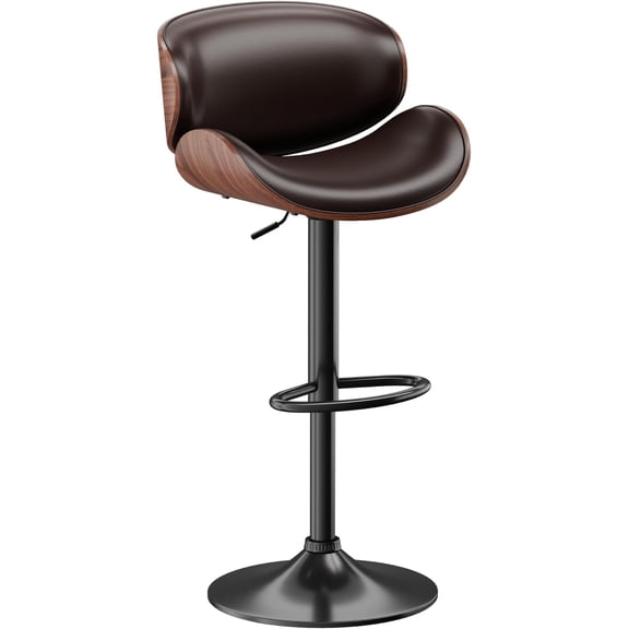 Bar Stools, Adjustable Swivel Leather Bar Stools for Kitchen Island, Mid Century Modern Counter Height Bar Chairs Barstools with Back & Footrest (Brown 1PCS)