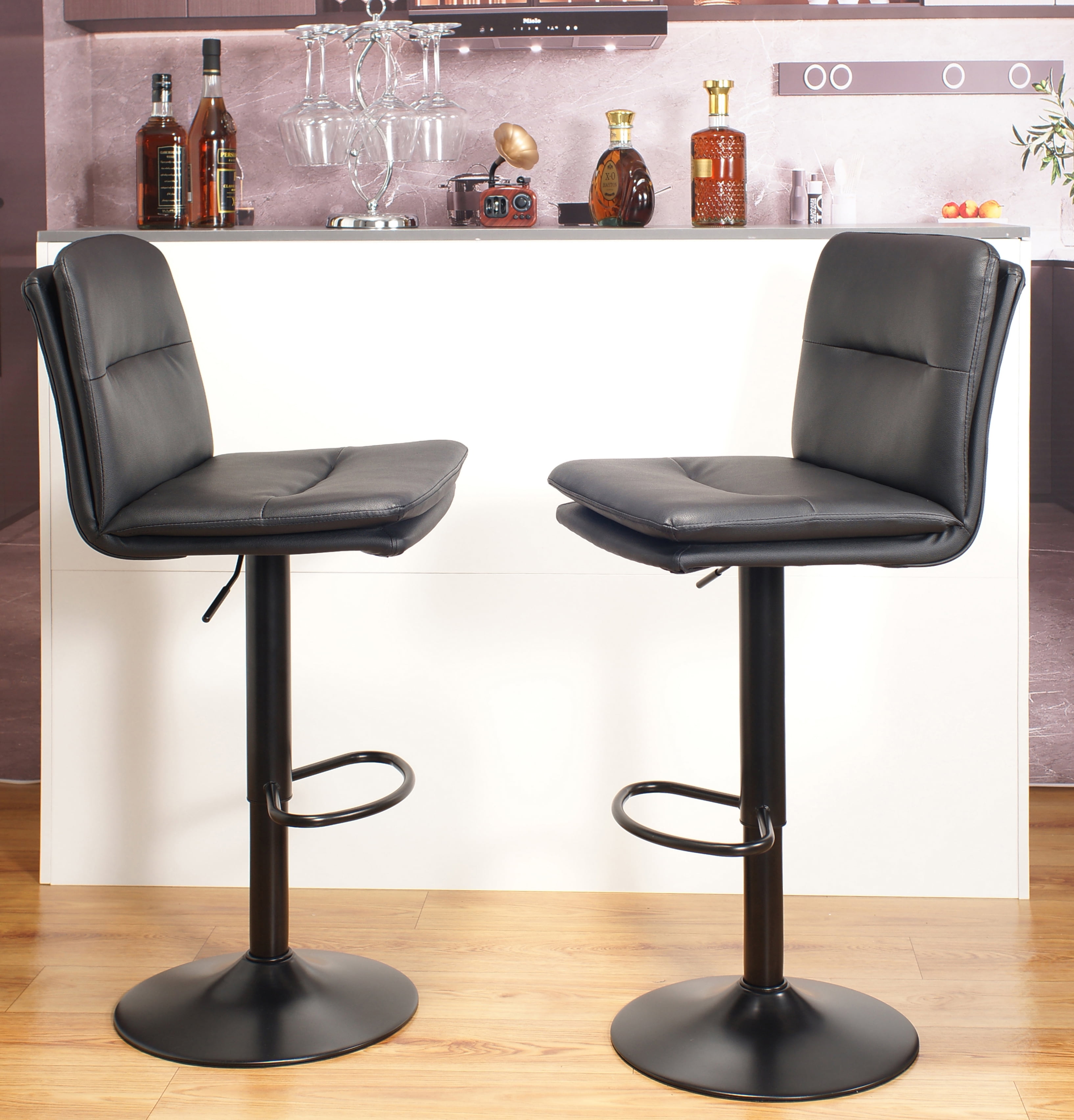 Bar Stools with Back and Arms, Adjustable Set of 2 Counter Height Bar