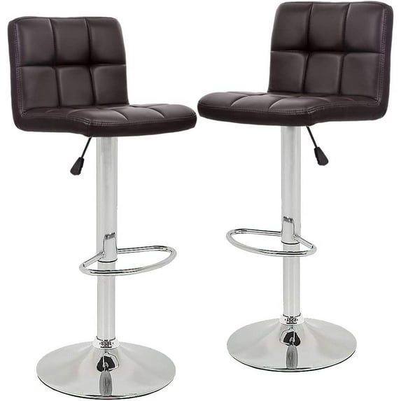 Bar Stools with Back Sets of 2 Swivel Adjustable Barstools Counter Height Modern Square PU Leather Bar Chairs Armless Island Chairs for Kitchen Counter