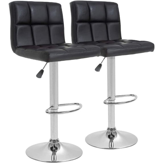 Bar Stools with Back Sets of 2 Swivel Adjustable Barstools Counter Height Modern Square PU Leather Bar Chairs Armless Island Chairs for Kitchen Counter