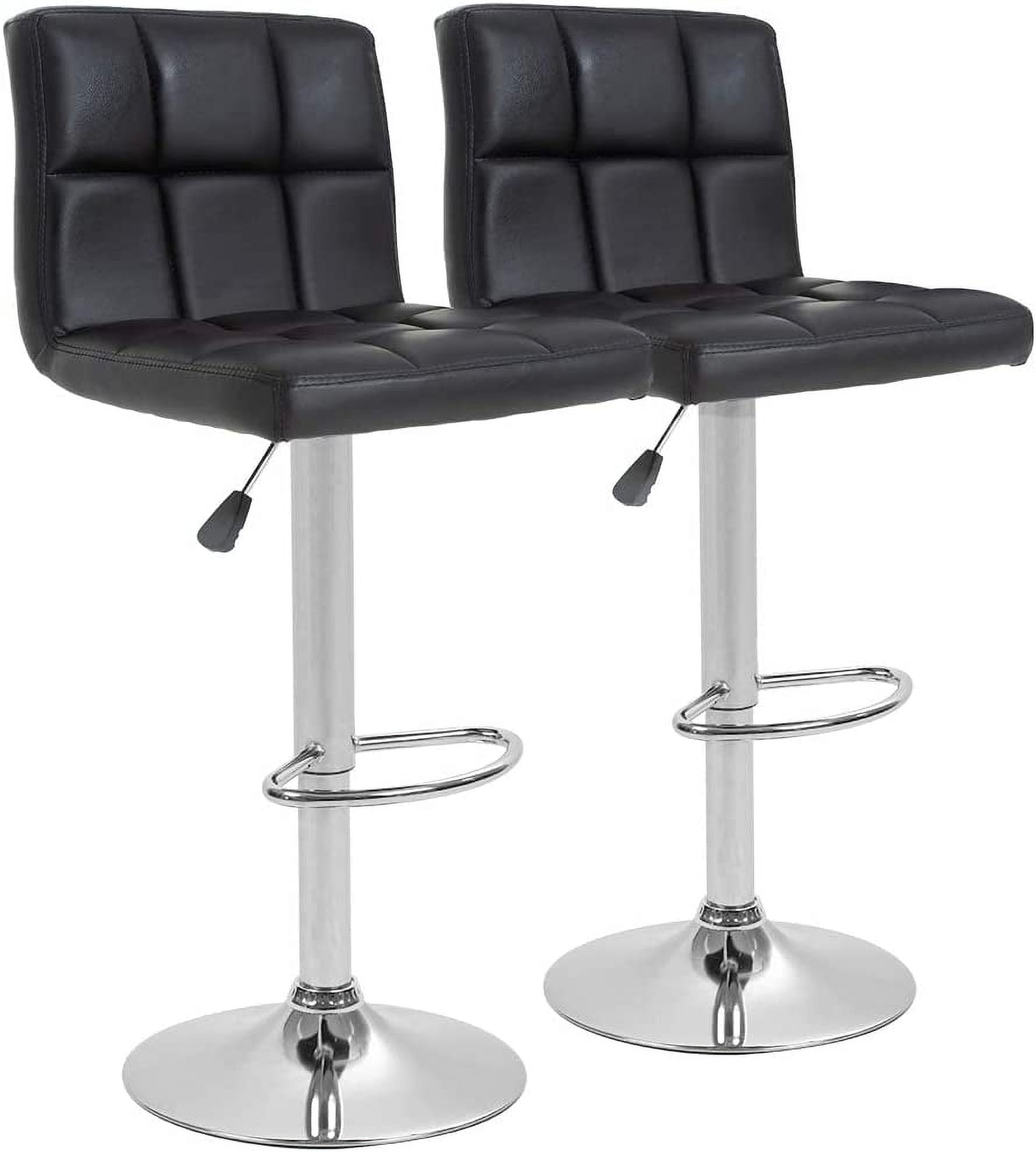 Adjustable Black Leather Swivel Bar Stools with Metal Base, Set of 2