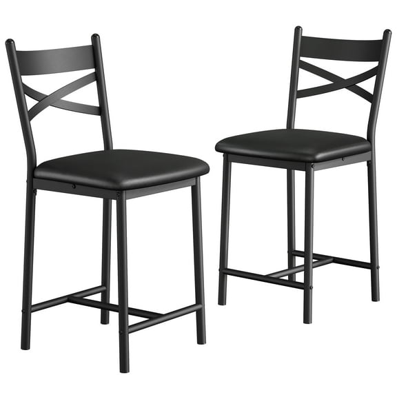 Bar Stools, Bar Stools Set of 2 with PU Upholstered, Bar Chairs with Footrest and Back, 22" Bar Stools for Kitchen Island, Dining Room, Easy to Assemble, Modern Counter Height Barstools