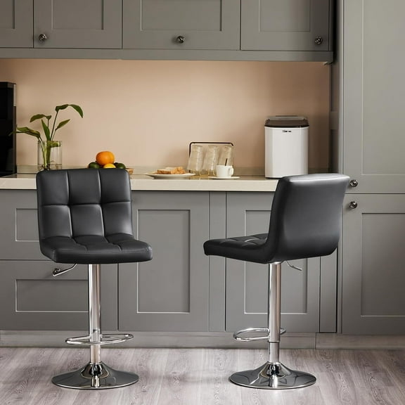 TINKLE WELL Bar Stools Counter Height - Adjustable Swivel Barstools with Back and Metal Base, PU Leather ,Black,Set of 2
