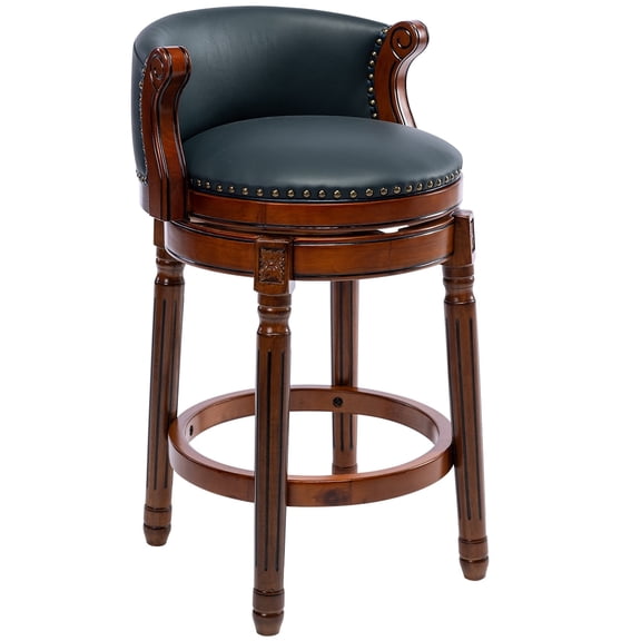 Bar Stools Counter Height Bar Stool-Rubber Wood Swivel Barstools with Back & Footrest -Genuine Leather Upholstered Bar Chair for Bar, Kitchen, Dining Room 1pc
