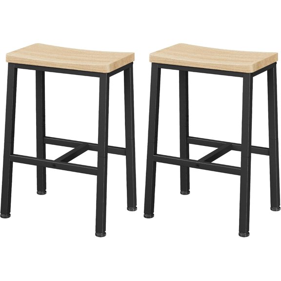 Bar Stools, Counter Height Bar Stools Set of 2, 23.6 Inch Saddle Stools with Footrests, Industrial Kitchen Counter Seat for Dining Room, Kitchen, Counter, White Oak
