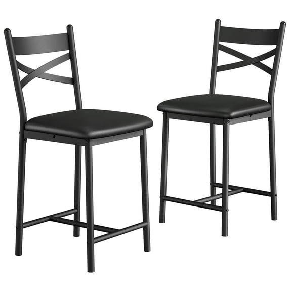 Bar Stools,Counter Height Bar Stools Set of 2/Set of 4 with X-Shaped Backrest and Metal Footrest,Upholstered Counter Bar Stools for Kitchen Island Home Bar Cafe
