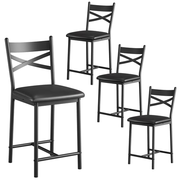 Bar Stools,Counter Height Bar Stools Set of 2/Set of 4 with X-Shaped Backrest and Metal Footrest,Upholstered Counter Bar Stools for Kitchen Island Home Bar Cafe