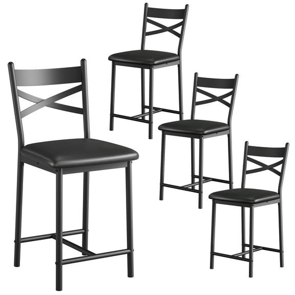 Bar Stools,Counter Height Bar Stools Set of 2/Set of 4 with X-Shaped Backrest and Metal Footrest,Upholstered Counter Bar Stools for Kitchen Island Home Bar Cafe