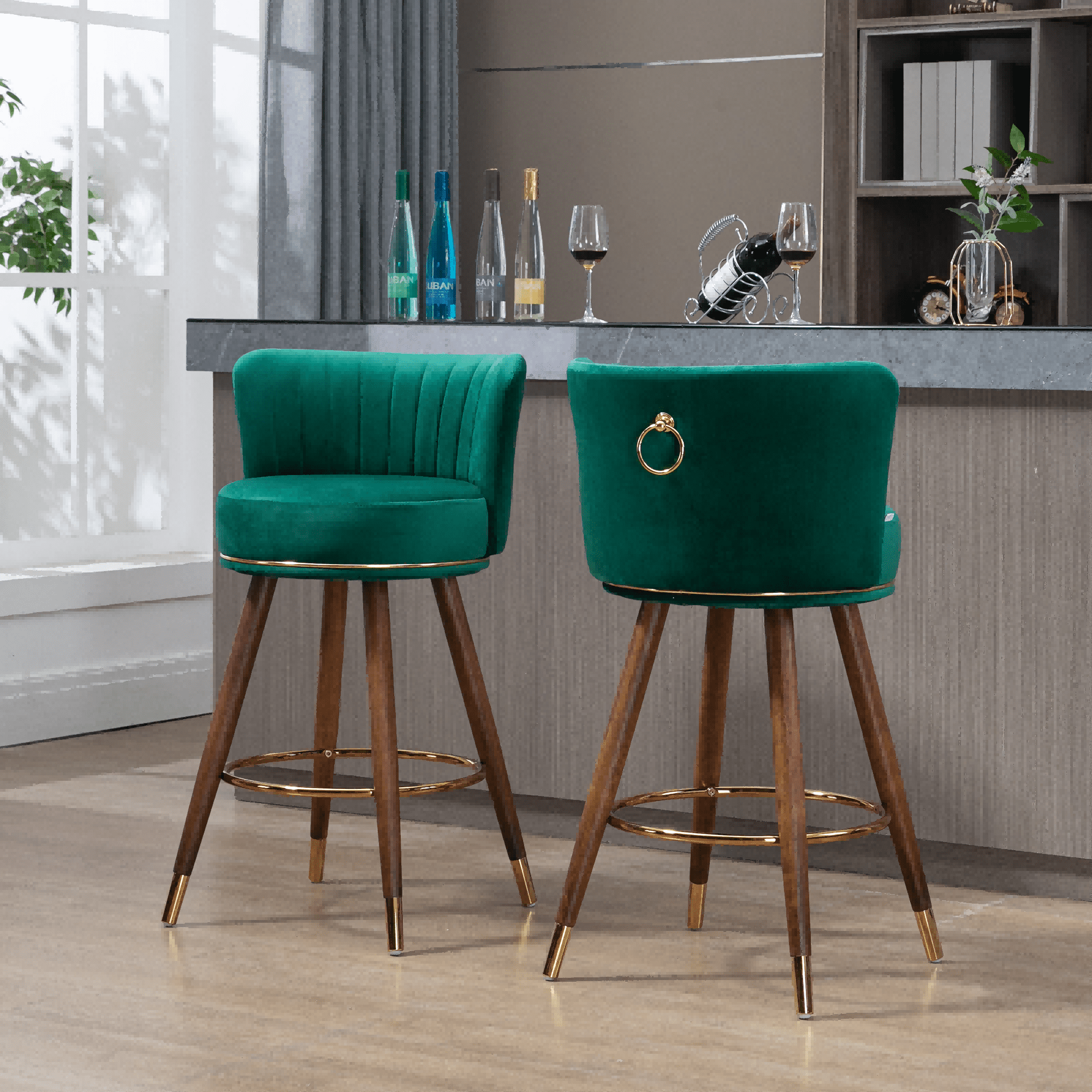 Bar Stools Counter Height Barstools Modern Upholstered Bar Stools with Back and Wide Cushion Bar Chairs 28 Inch Kitchen Island Bar Chair Solid Wood Legs for Kitchen Emerald Set of 2 Walmart Business