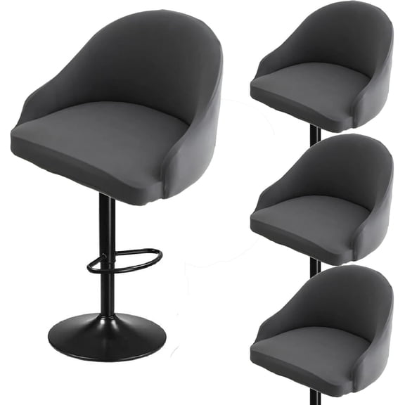 Bar Stools Cover,Short Back Chair Cover, Swivel Slipcovers With Back, Stretch Stool Round Backs Arms Curved Accent ,Counter Cover For Armchair,Kitchen Island( Grey 4pcs