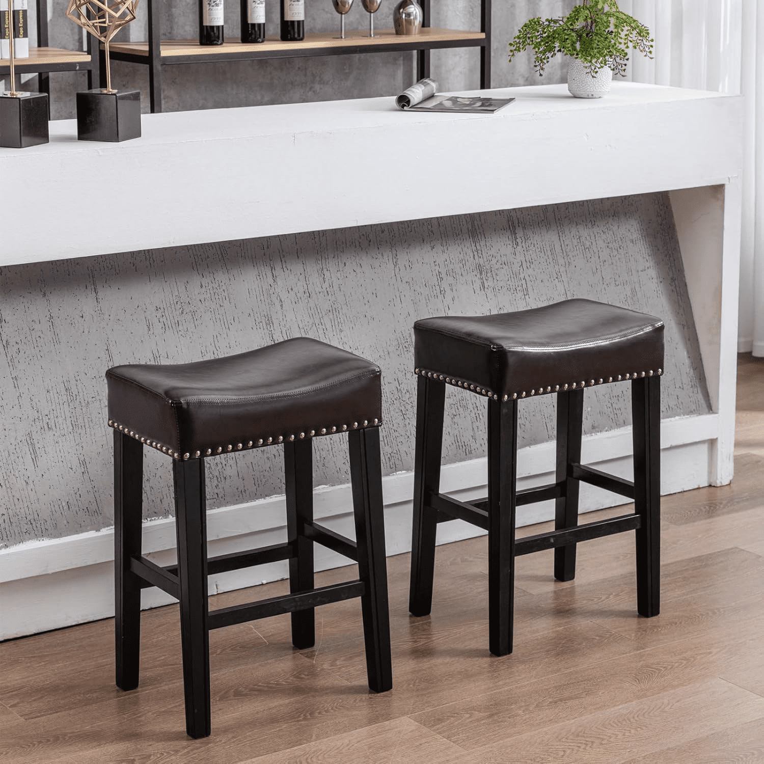 Bar Stools Faux Leather Upholstered Counter Height Backless Saddle