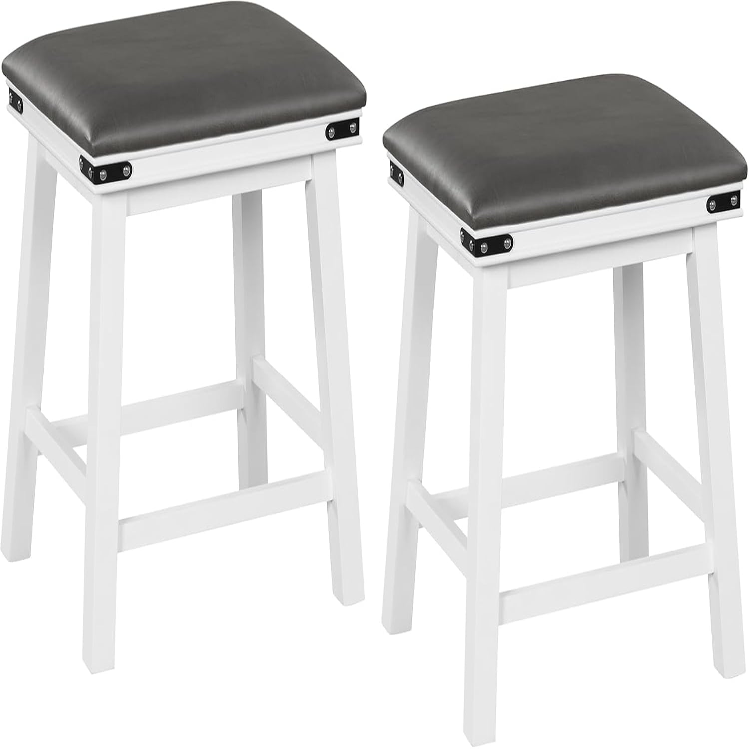 Bar Stools Faux PU Leather Farmhouse Wood 30" Bar Height Barstools with