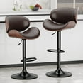 Modern Adjustable Swivel Barstools, Set of 2, PU Leather Upholstered ...