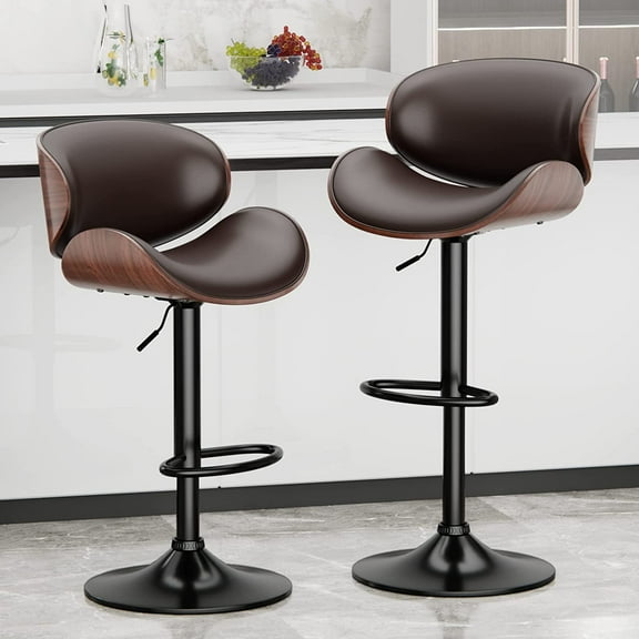 Bar Stools Modern Adjustable Swivel Barstools, Armless Kitchen Counter PU Leather Upholstered Bar Stool Island Barstool with Back Set of 2(Brown)