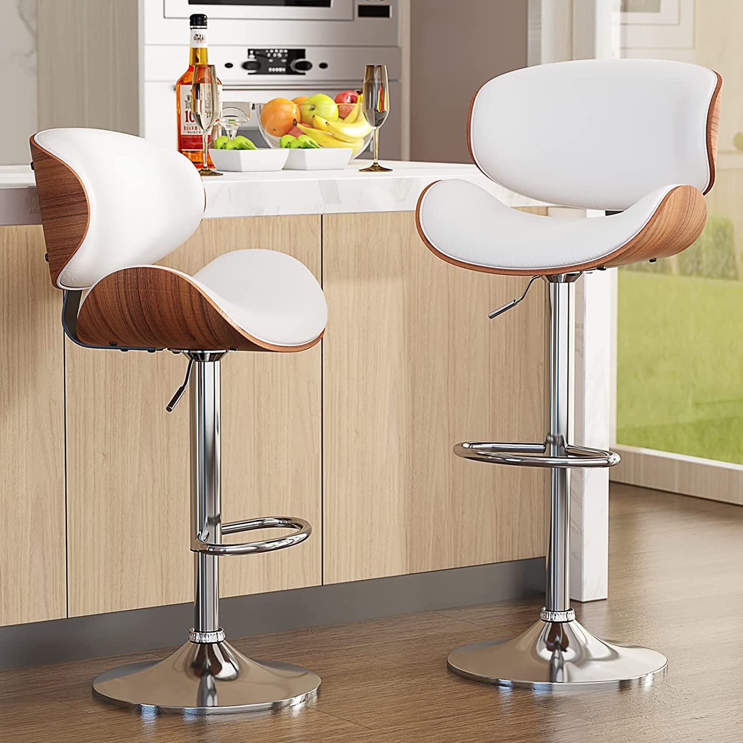 Walnew set of 2 adjustable swivel armless bar stools with pu leather discount