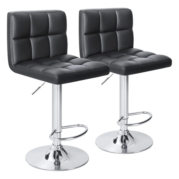 Bar Stools Modern PU Leather Adjustable Swivel Barstools, Armless Hydraulic Kitchen Counter Bar Stool Extra Height Square Island Barstool with Back Set of 2 (Leather, Black)