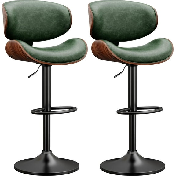 Bar Stools Modern PU Leather Adjustable Swivel Barstools, Kitchen Counter Bar Stool Island Barstool with Back Set of 2, Green