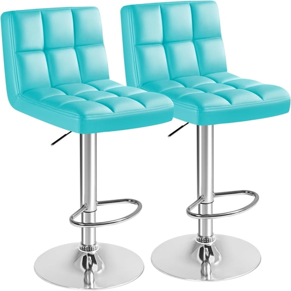 Bar Stools Modern Pu Leather Swivel Adjustable Hydraulic Bar Stool Square Counter Height Stool Set of 2 (Blue)