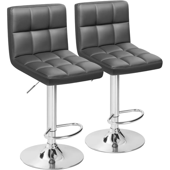 Bar Stools Modern Pu Leather Swivel Adjustable Hydraulic Bar Stool Square Counter Height Stool Set of 2 (Gray)