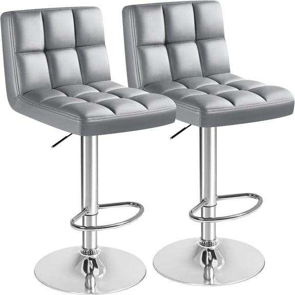 Bar Stools Modern Pu Leather Swivel Adjustable Hydraulic Bar Stool Square Counter Height Stool Set of 2 (Light Gray)
