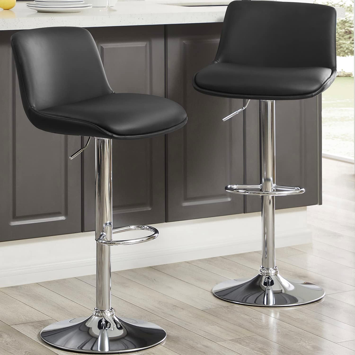 Bar Stools Modern Upholstered Swivel Stool with Back for Bar and