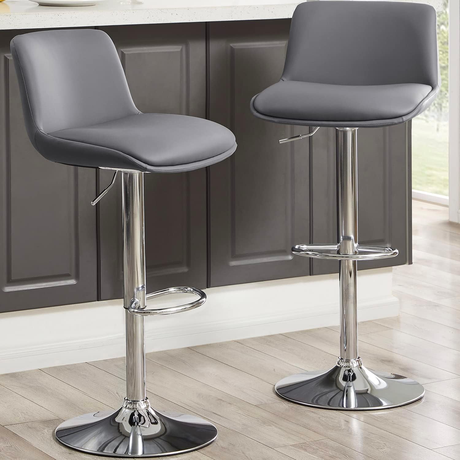 Bar Stools Modern Upholstered Swivel Stool with Back for Bar and