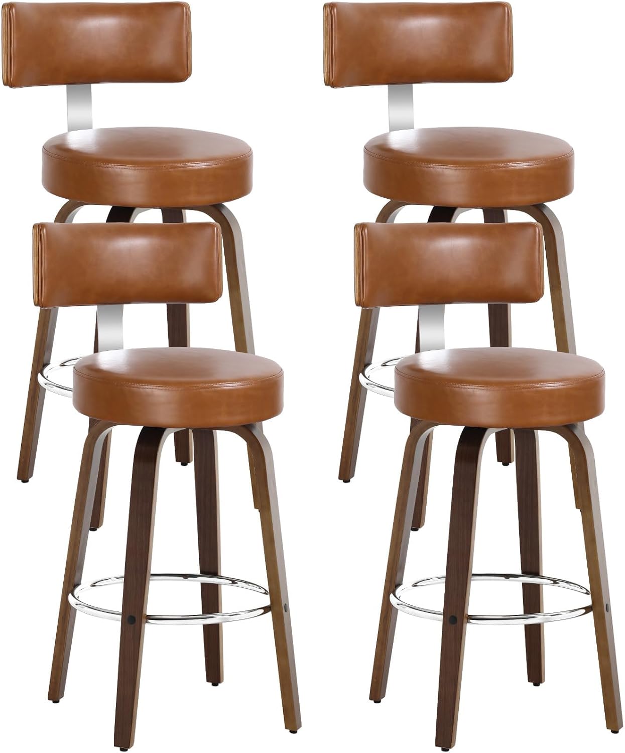 Bar Stools PU Leather 360° Swivel Barstools with Back and Round Seat ...