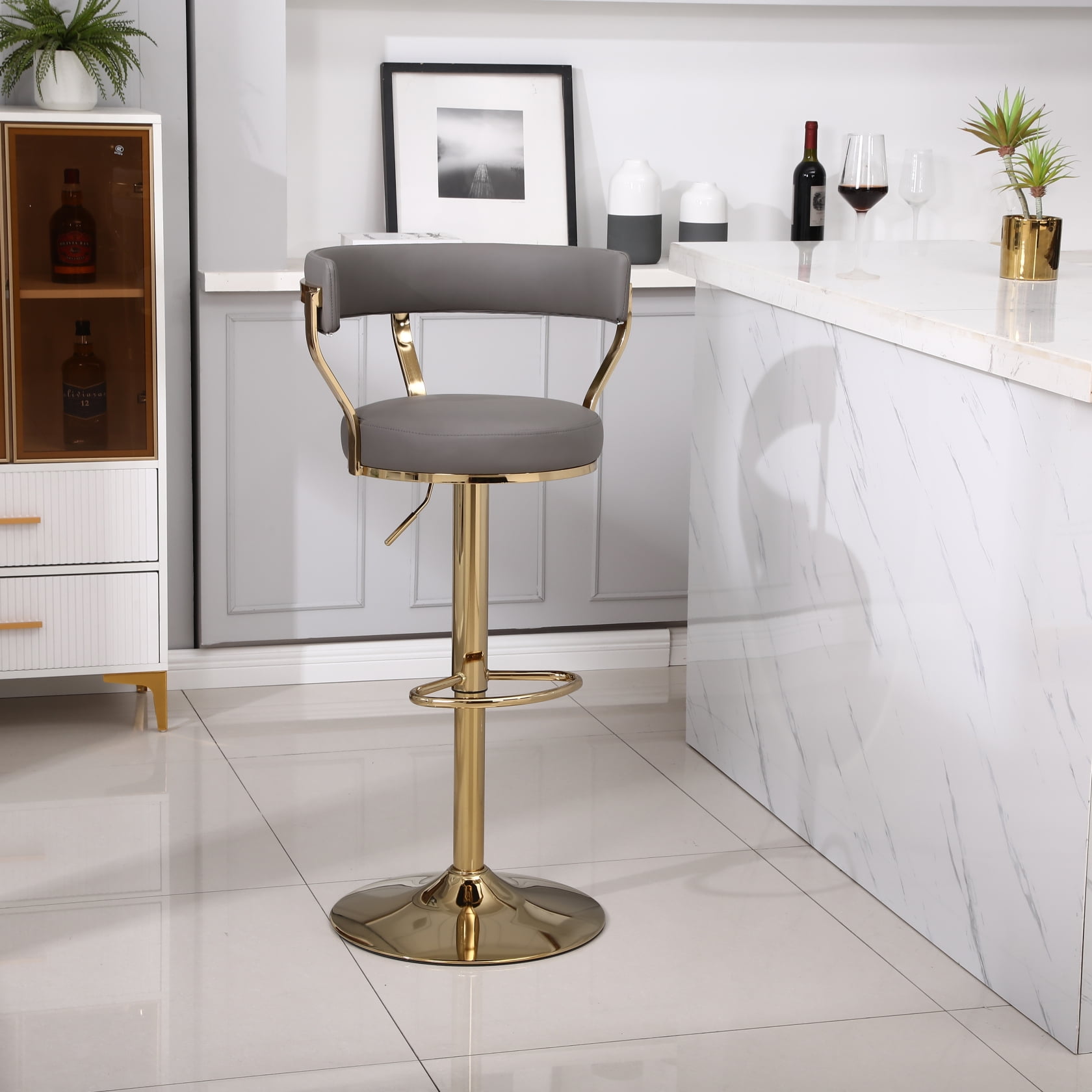 Bar Stools, PULeather Counter Height Bar Stools with Back and Footrest