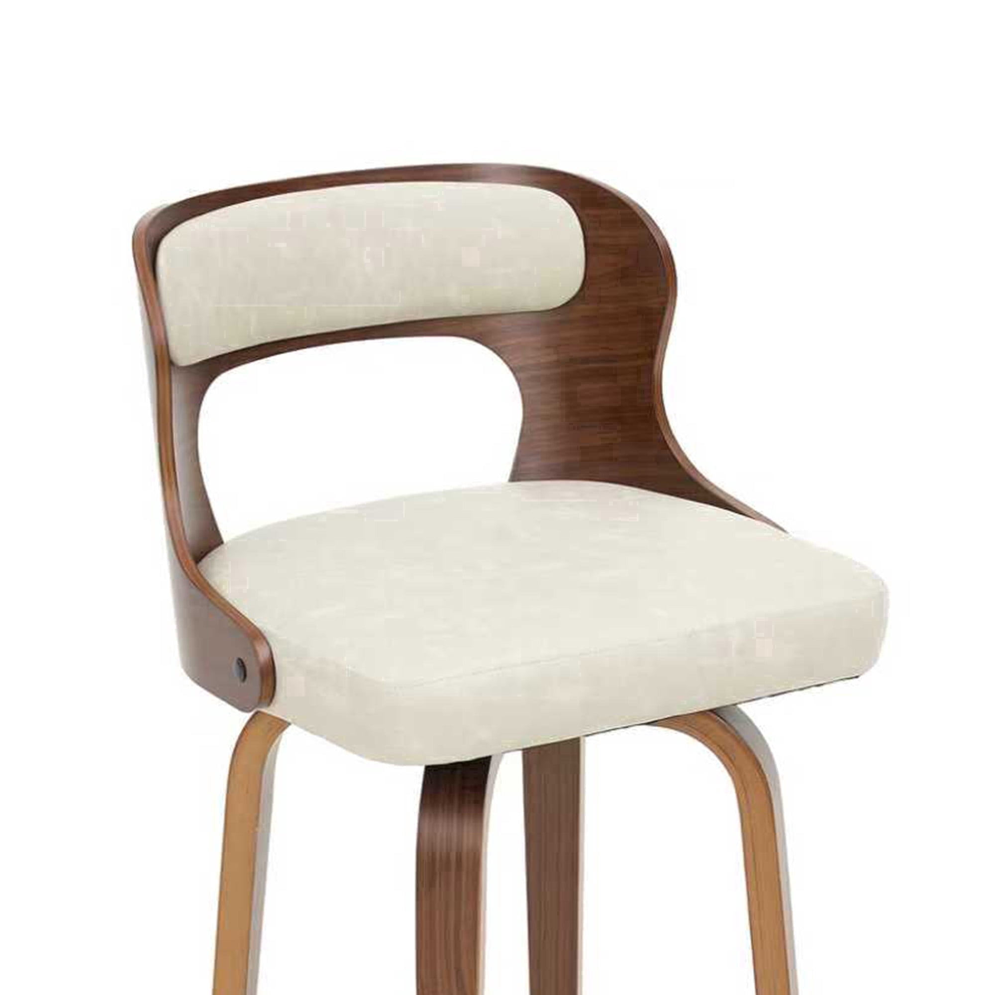 ClinQ 26 inch Swivel Bar Stool Set of 1, Counter Height Bar Chair with Walnut Legs and Silver Ring Footrest, Upholstered Faux Leather, Beige