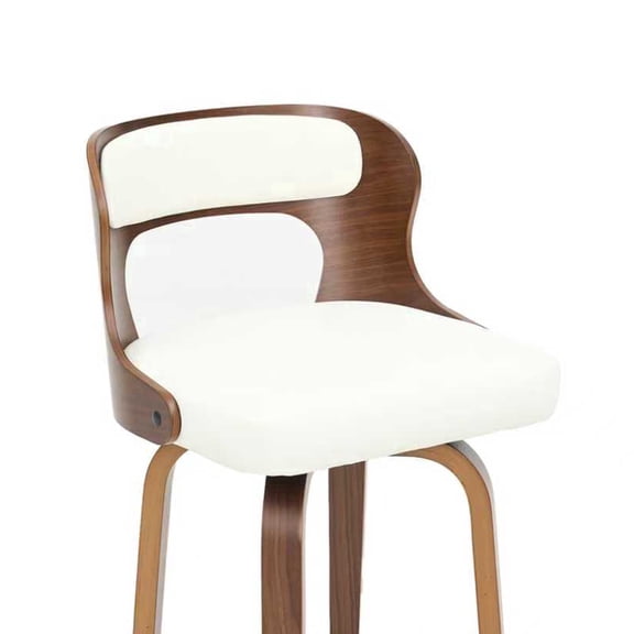 ClinQ Swivel Bar Stools Set Of 1, 26 inch Counter Height Bar Stools With Bentwood Legs And Back, PU Leather Seat, White