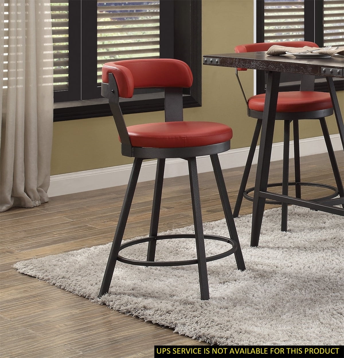 Red Faux Leather Swivel Counter Stools with Metal Base, Set of 2