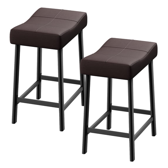 Bar Stools Set of 2,24" Counter Height Upholstered Padded Barstools with Curved Surface,Ergonomic Saddle Seat,Metal Leg and Footrest,for Kitchen Counter,Home Bar