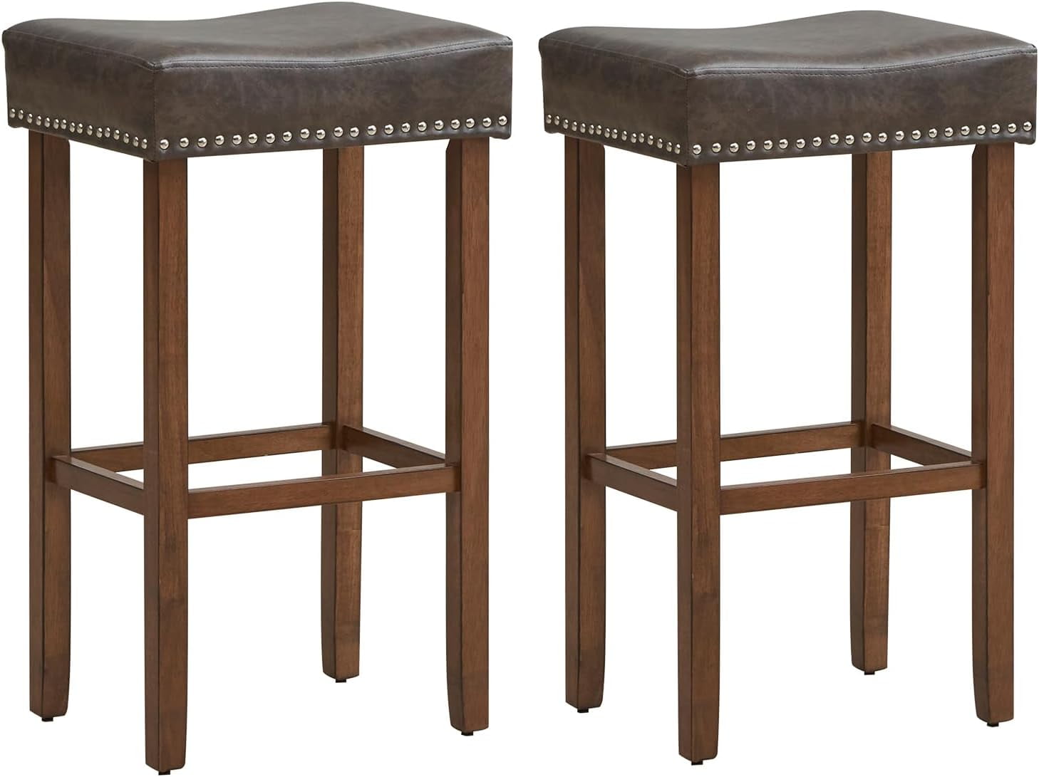 Bar Stools Set of 2, 24" SaddleShaped Kitchen Stools, PU Leather