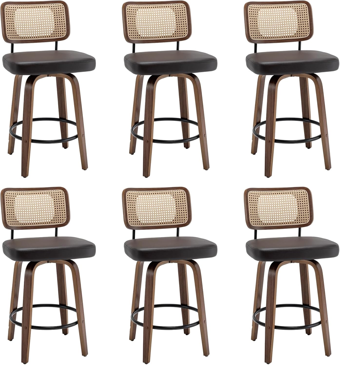 Bar Stools Set of 2-26.4 inch Rattan Swivel Bar Stools with Curved Back ...