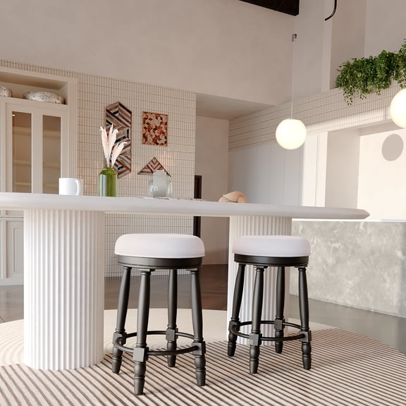 Bar Stools Set of 2, 26" Counter Height, 360° Swivel Wooden Barstool with Fabric Upholstered Seat, BLACK Finish, Stylish Accent for Kitchen, Dining, and Living Room