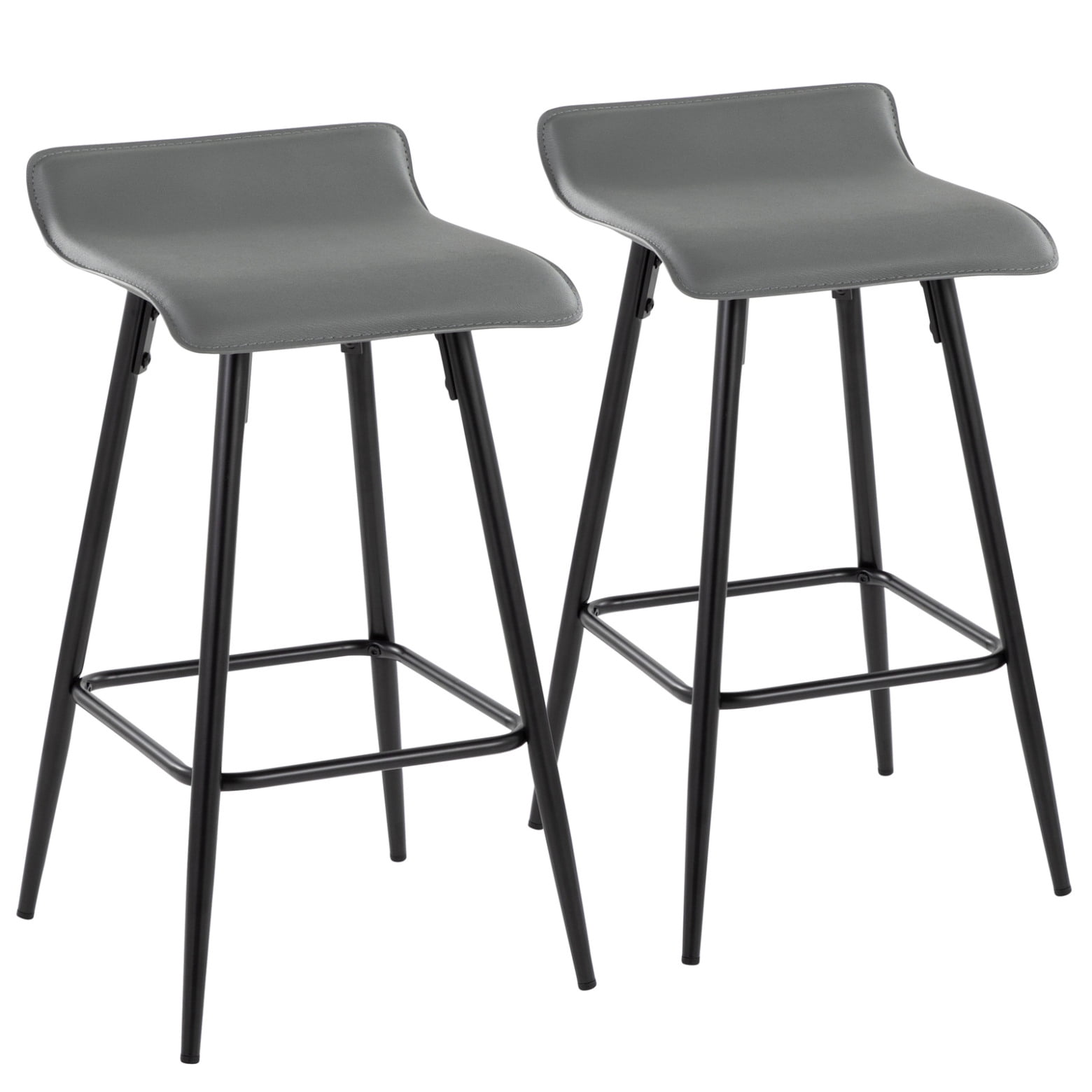 Ale 26" Black Steel and Grey Faux Leather Contemporary Counter Stool - Set of 2