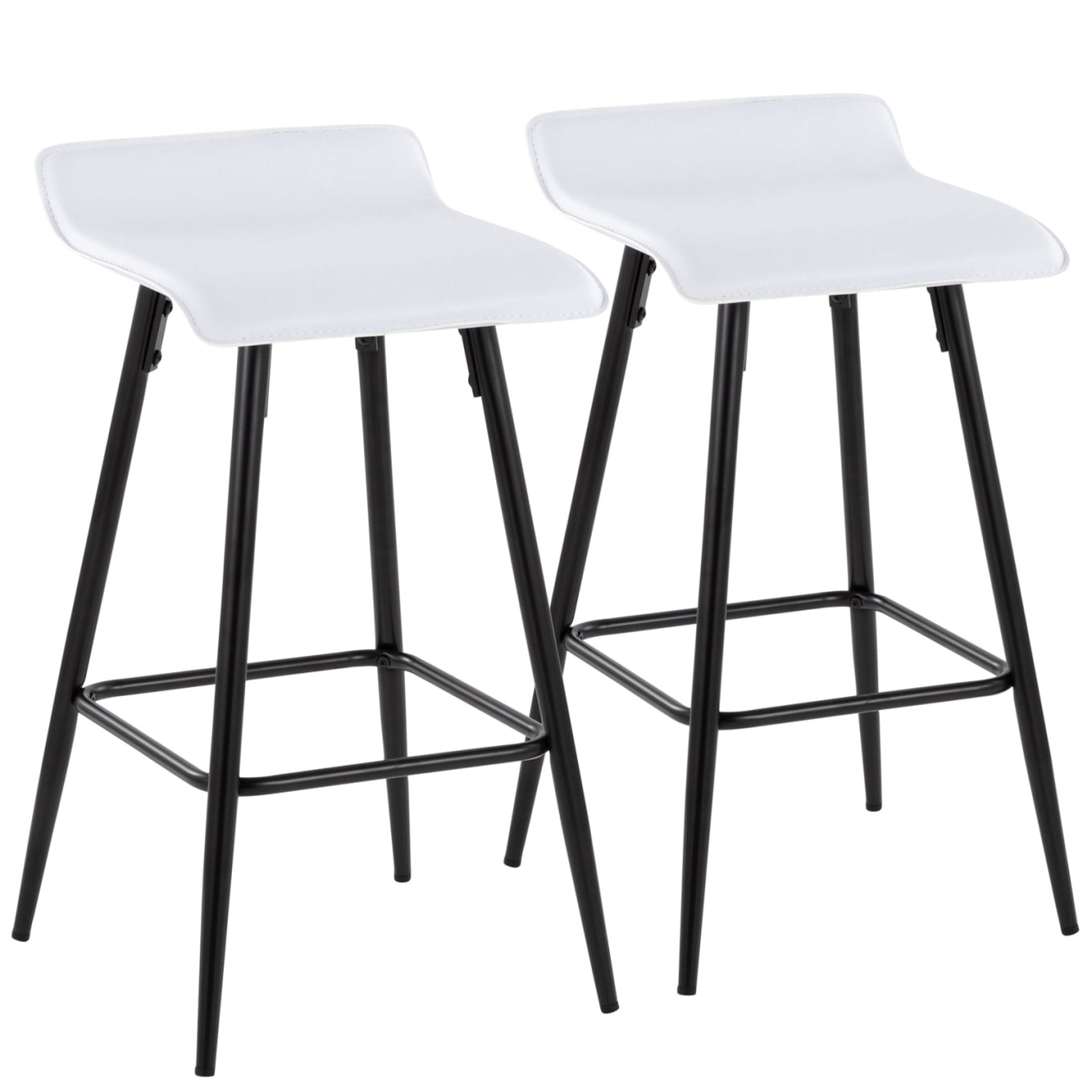 Ale 26" White Faux Leather and Black Steel Counter Stools - Set of 2