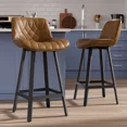 thumbnail image 1 of Bar Stools Set of 2, 26 Inch Counter Height Bar Stools with Back and Extra‑Wide Heavy‑Gauge Metal Legs, Modern Faux Leather Upholstered Barstools for Kitchen Island, Counter, Brown, 1 of 7