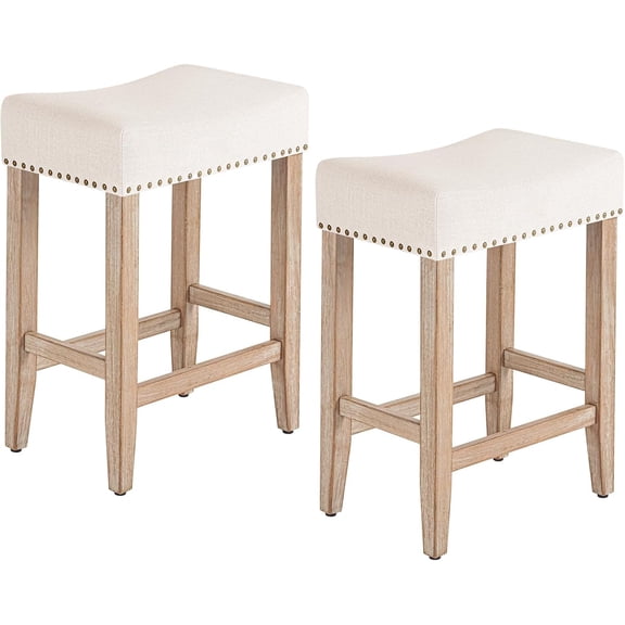 Bar Stools Set of 2, 26 Inch Counter Height Bar Stools,Upholstered Kitchen Barstools with Solid Wooden Legs, Saddle Stools for Kitchen Island, Bar, Cafe, Beige