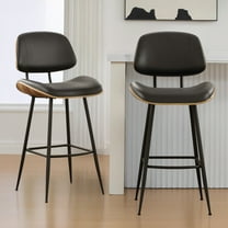 Bentwood Back PU Leather and Footrest Bar Stools - Set of 2, Black