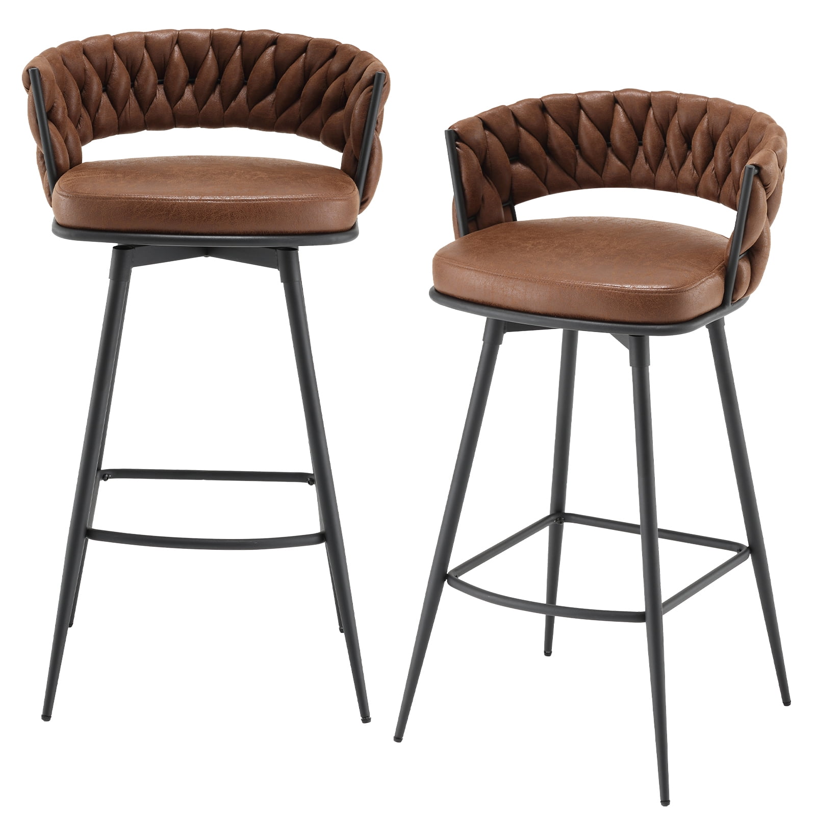 Bar Stools Set of 2, 26 inch Barstool with Woven Back and Footrest, 180 ...