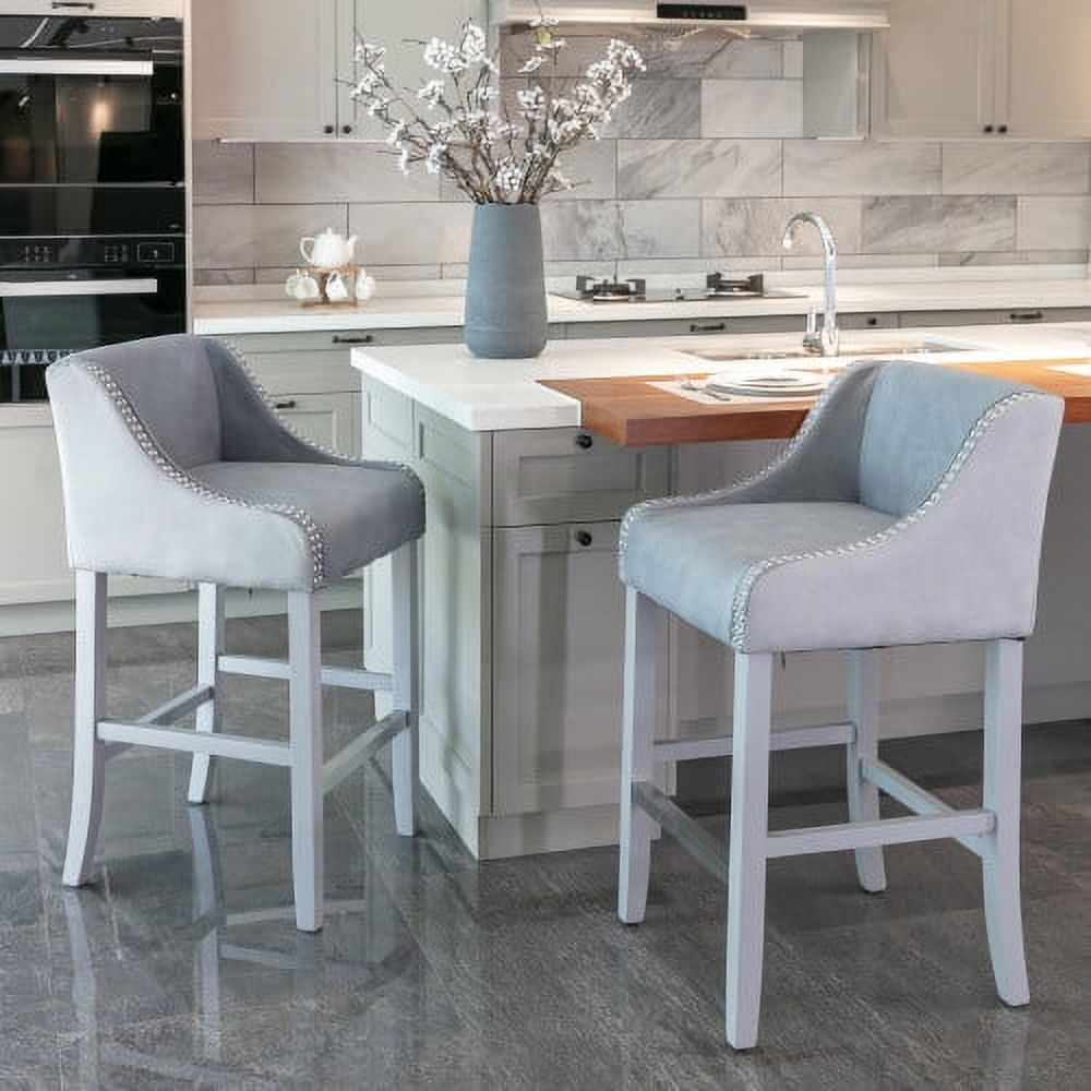 Bar Stools Set of 2, 28 Inch Fabric Upholstered Counter Height Bar